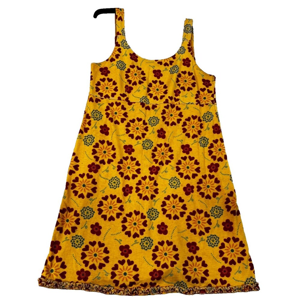 Fresh Produce Women’s Medium Dress Yellow Floral Hearts Cotton Sleeveless